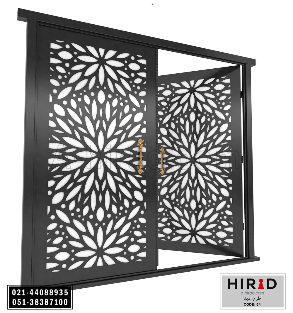 درب فلزی لیزری دولنگه هیراد طرح میناکد 2054 عرض 265 ارتفاع 223 